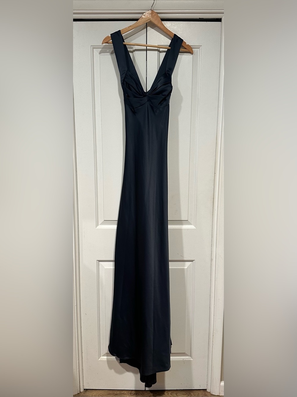 Calvin Klein Peacock Blue Satin-like V-Neck Evening Gown
